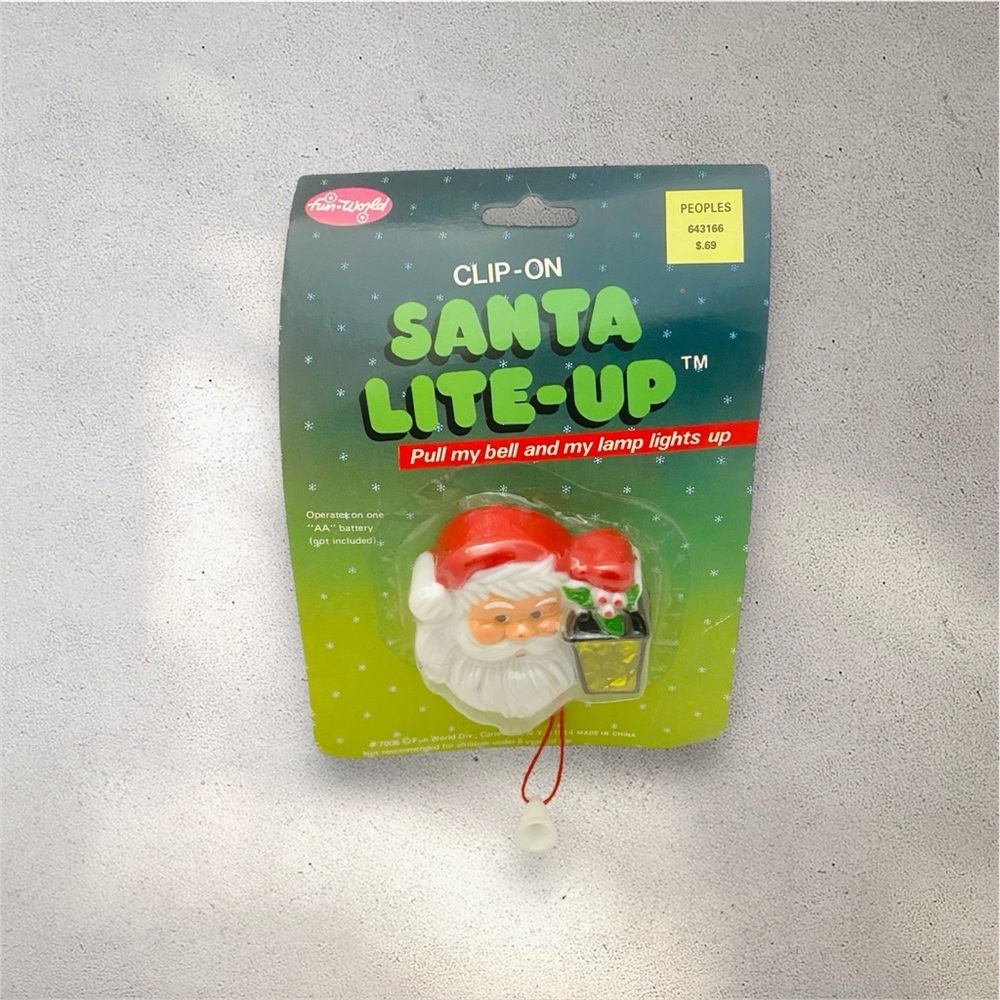 Vtg NOS Plastic Fun World Christmas Santa Claus Lite-up Clip-on Hollyberry Lamp